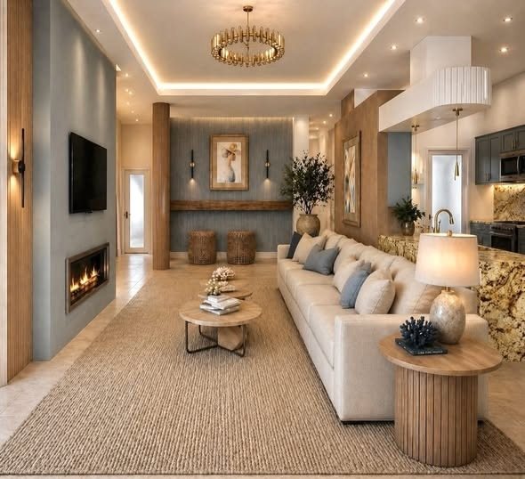 Classic living room with chandelier