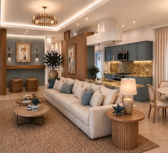 Elegant neutral living room designed by Paula Daiane